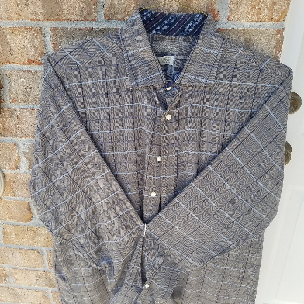 Thomas Dean button up grey with blue stripes